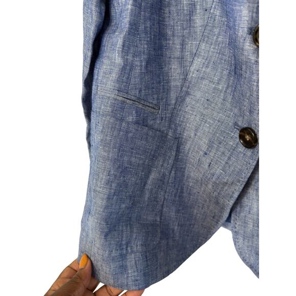 Talbots Petites Blazer Blue Linen Office Work Career Single Breasted Size 12P - Picture 8 of 14